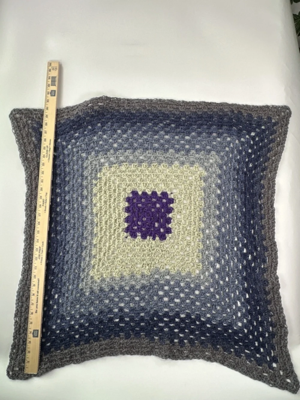 Handmade Crochet Throw Blanket Granny Square Afghan Purple Blue Grey 33x33
